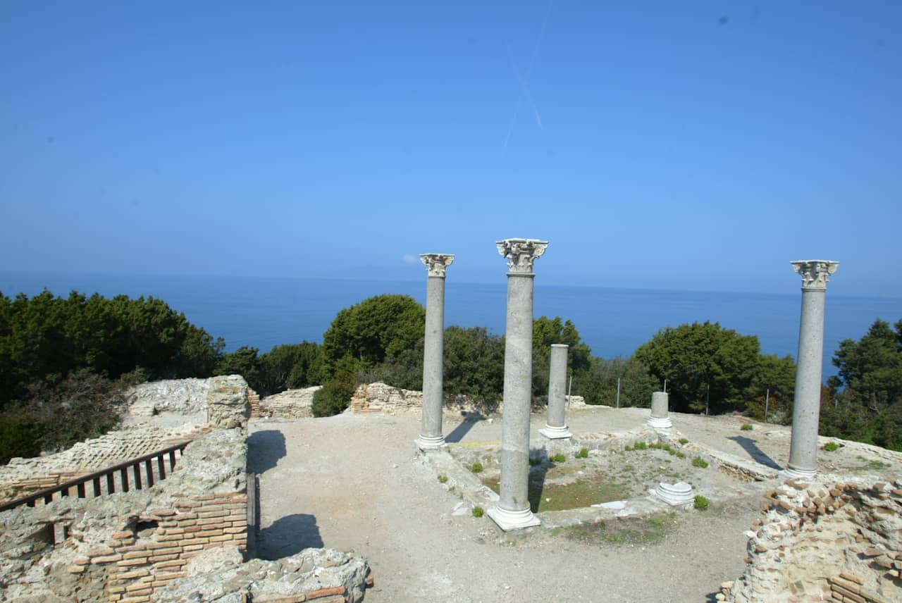view of the columns of the Roman villa in giannutri